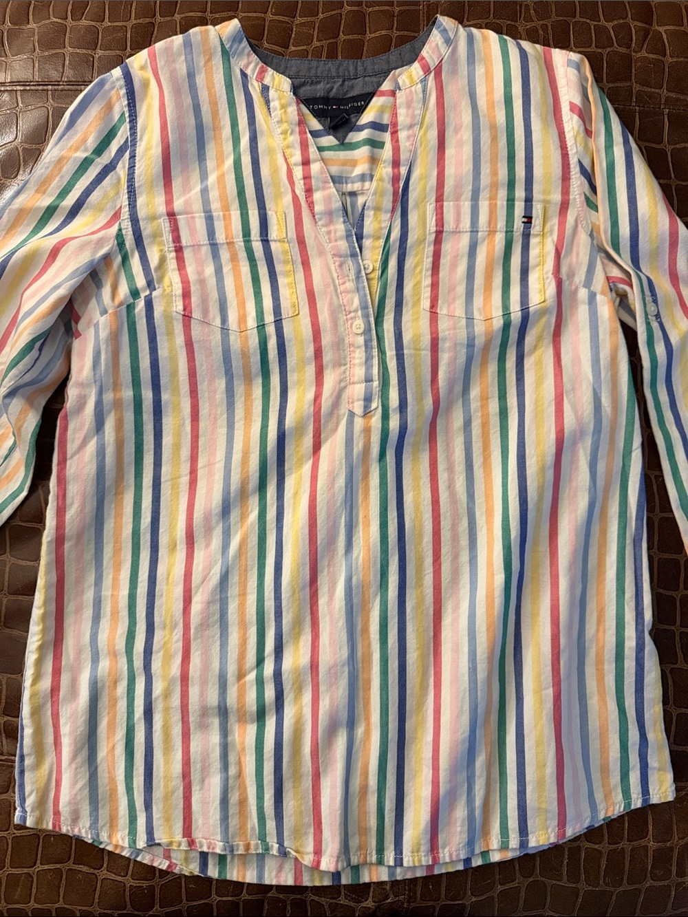 Tommy Hilfiger Girls' Multicolor Vertical Stripe Long Sleeve Popover